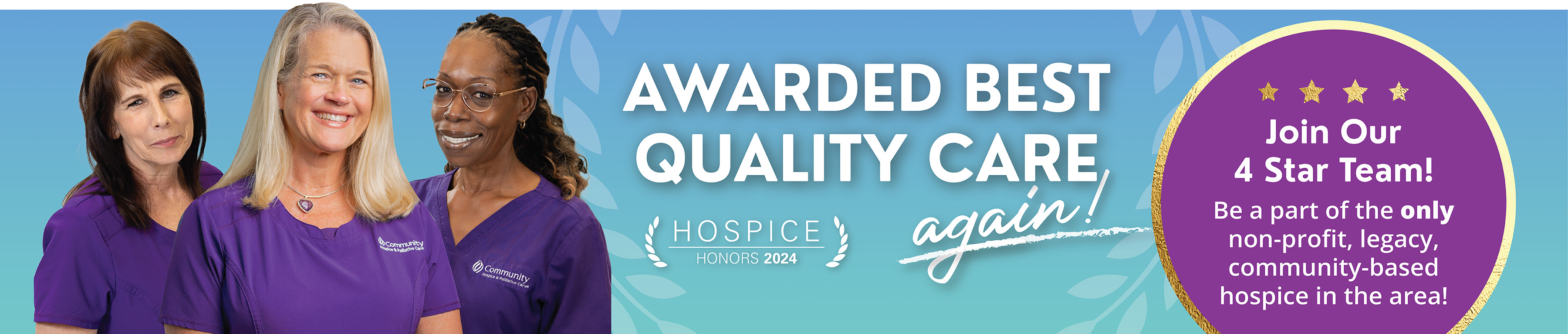Graphic showcasing Community Hospice being award best quality care in 2024